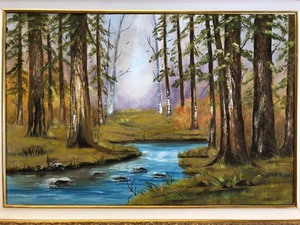 lot 318 image: Framed Signed Original Oil Painting by MN Artist Mildred Schlueter (1937-2014) - Stream in The Forest