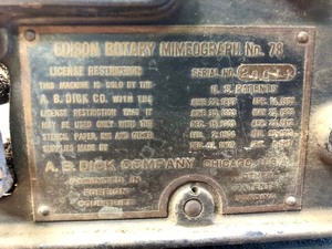 lot 354 image: Antique EDISON Rotary Mimeograph Machine - From the MN State Fair