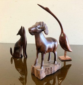 lot 276 image: 3 Hand Carved Hardwood Animal Figures