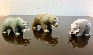 lot 274 image: 3 Hand Carved Alaskan Stone Bear Sculptures
