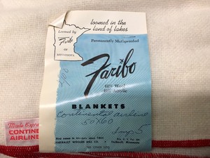 lot 332 image: NOS Unused Vintage FARIBO Wool Airline Blanket - Made for Continental Airplanes