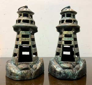 lot 319 image: Pair of Cast Iron Hanging Lighthouse Lanterns