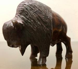 lot 322 image: Hand Carved Hardwood Buffalo Figure