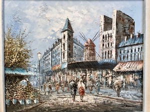 lot 265 image: Framed Signed Orig Vintage Oil on Canvas Street Scene Painting - Burnett