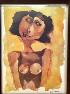 lot 266 image: Framed Vintage Oswaldo GUAYASAMIN Portrait Print