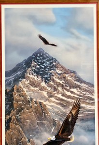 lot 267 image: Large Framed Signed Rick Kelley Majestic Eagle Print - On Freedoms Wing