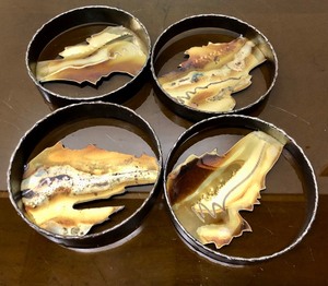lot 357 image: Very Cool Set of 4 Signed Torched Brass Wall Sculptures by James & Ryan Pedersen