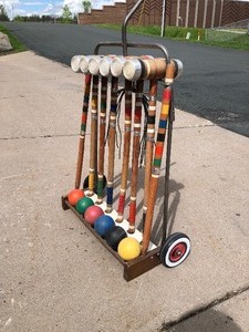 lot 153 image: Complete Vintage Croquet Set wStorage Rack