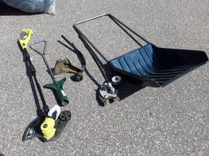 lot 14 image: Lot Of Yard & Garden Tools-Snow Scoop, Ryobi (No Battery, No Charger, Planter.