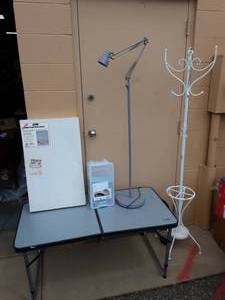 lot 30 image: Table, Easel, Craft Box, Craft Light, Coat Rack