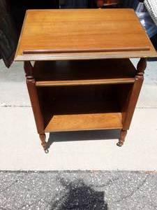 lot 60 image: Mid Century Bible Table Cabinet On Casters (Needs 1-Attached) 24x17x32