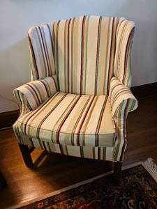 lot 6 image: Handsome Striped Upholstery Wingback Armchairs