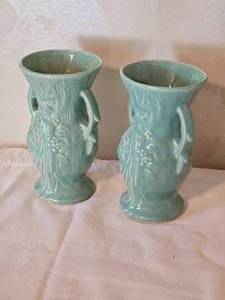 lot 107 image: McCoy Pottery Birds of Paradise Peacock Vase Pair