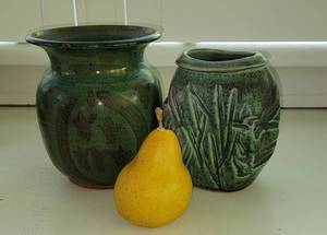 lot 97 image: Art Pottery Green Planter pair