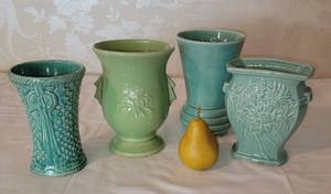 lot 106 image: Vintage McCoy Green Glaze Vase Collection of 4