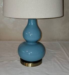 lot 17 image: Hi Gloss Columbia Blue Double Gourd Table Lamp