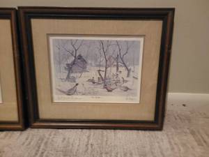 lot 116 image: SIGNED Fine Art Naturalist Print Pair - Les Kouba - In Shelter