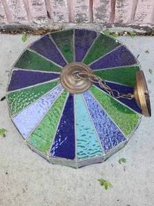 lot 132 image: Parlour Ambience Vintage Stained Glass Hanging Light Fixture - Blue  Green