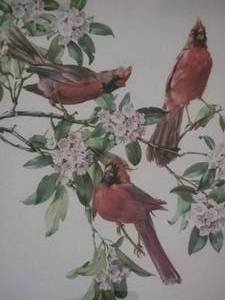 lot 127 image: Realistic Fine Art Avian Botanical Print - Cecil Golding - Cardinals