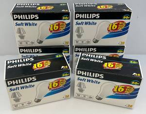 lot 52 image: Case Of 96 PHILIPS Soft White 60 Watt Light Bulbs