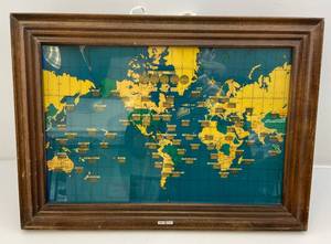 lot 58 image: 1950s Howard Miller World Time Zone Clock (Lights Up Seems To Work) May Need New Scroll