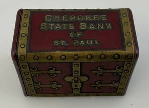 lot 67 image: Vintage Miniature Cherokee State Bank Of St. Paul Savings Bank