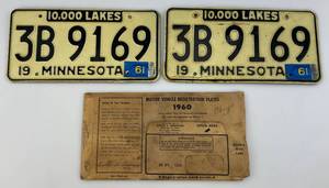 lot 73 image: Vintage 1961 Minnesota License Plates With Metal Tabs