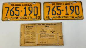 lot 74 image: Vintage 1952 Minnesota License Plates