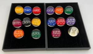 lot 142 image: E. Parrillo Co. Hobbit Style Clear Pool Ball Set In Original Box