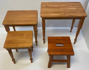 lot 151 image: Small Nesting Tables & Wood Stool