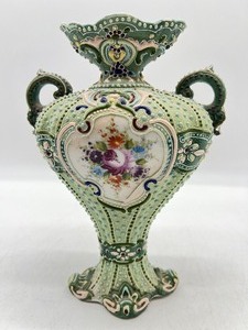 lot 2 image: Vintage Antique NIPPON Moriage Double Handle Porcelain Vase