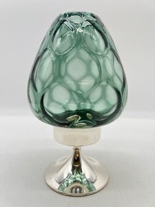 lot 7 image: Vintage MCM Glass Fairy Lamp Hurricane Candle Holder - Silver Plate