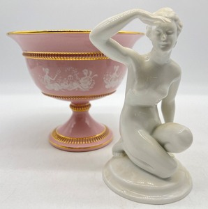 lot 25 image: DRESDEN Female Figurine and Pink Porcelain Compote - Italy