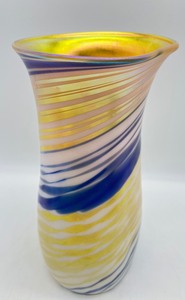 lot 28 image: STUDIO ART GLASS Vase with Iridescent Interior - Signed L S