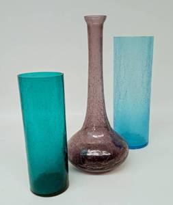 lot 136 image: Trio of Tall Crackle Glass Vases including TOYO