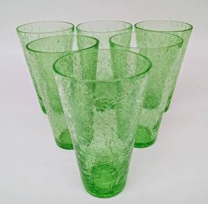 lot 155 image: Retro Set of Crackle Green Highball Glasses by 10 Strawberry Street