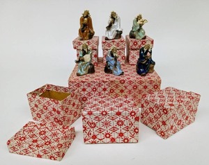 lot 160 image: Set of Six Vintage Asian Mudmen Miniatures with Original Boxes
