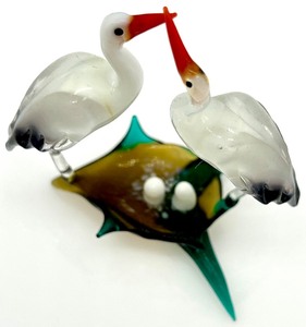 lot 43 image: Murano Style Blown Glass Storks Figurine