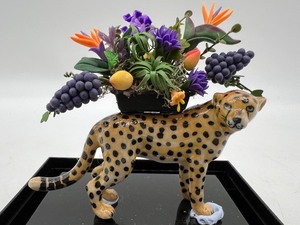lot 90 image: Vintage Dollhouse Miniature - Artisan Cheetah with Floral