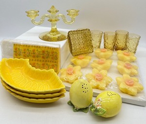 lot 116 image: Sunny Day Yellows  Assorted Vintage Treasures including CALIFORNIA POTTERY & HEISEY GLASS