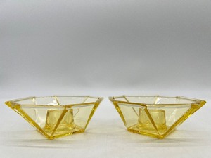 lot 117 image: Vintage FOSTORIA Citron Yellow Art Deco Candle Holders Pair