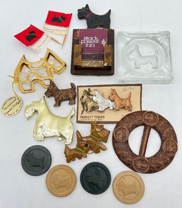 lot 216 image: Vintage Assortment of Scottie Dog Collectibles including Pins, Barrette, Buckle and More