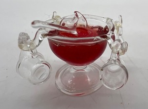 lot 224 image: Artisan Dollhouse Miniature - Glass Punch Bowl and Glasses