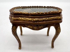 lot 225 image: Artisan Dollhouse Miniature - SIGNED Display Jewelry Table w Swarovski Crystals, 10K & 14K Gold