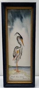 lot 226 image: Artisan Dollhouse Miniature - Signed, Great Blue Heron art by Fiamma di Gioia LE 12250