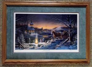 lot 121 image: Vintage Framed Sharing the Evening Print Signed by TERRY REDLIN