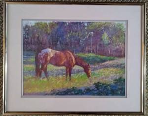 lot 126 image: Vintage Framed Pastel on Paper Art Grazing App by SHEILA RIEMAN