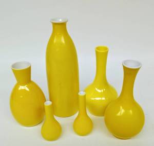 lot 188 image: Assortment of Six Vintage Yellow Ceramic Vases, Including ROYAL HAEGER