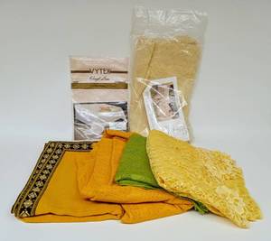lot 198 image: Collection of Vintage Colorful Tablecloths including Overlays