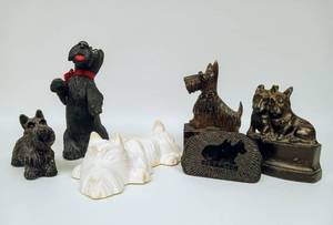 lot 196 image: Collection of Six Vintage Scottie Dog Figures